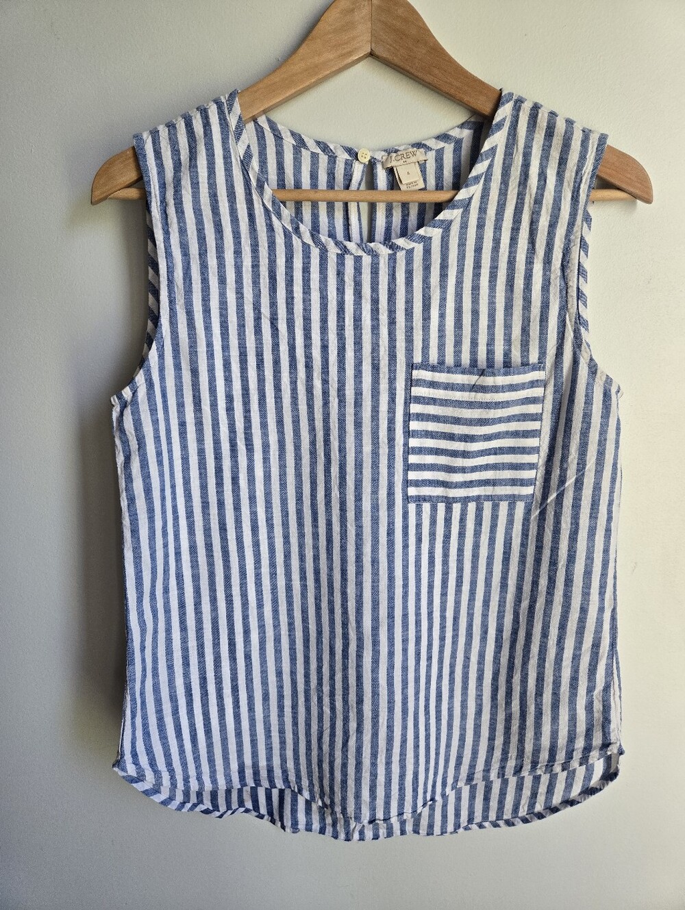 J. CREW Blue & White Striped Sleeveless Linen And Cotton Top